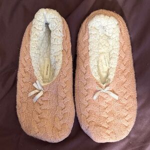 Maurices Pink Cable Knit Sherpa-Lined Slip-On Slippers